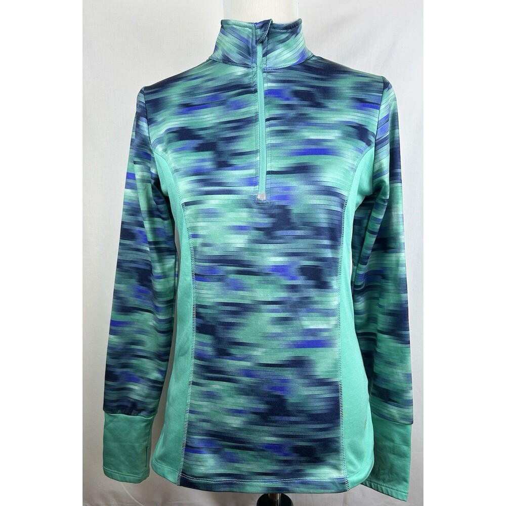 Marika Dry-Wik Women's Medium 1/3 Zip Pullover Running Jacket Green Blue Stripe